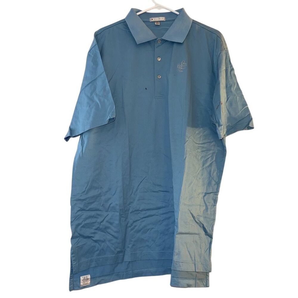 Peter Millar Mens Xl Light Blue 100% Cotton Short Sleeve Polo Shirt Embroidered